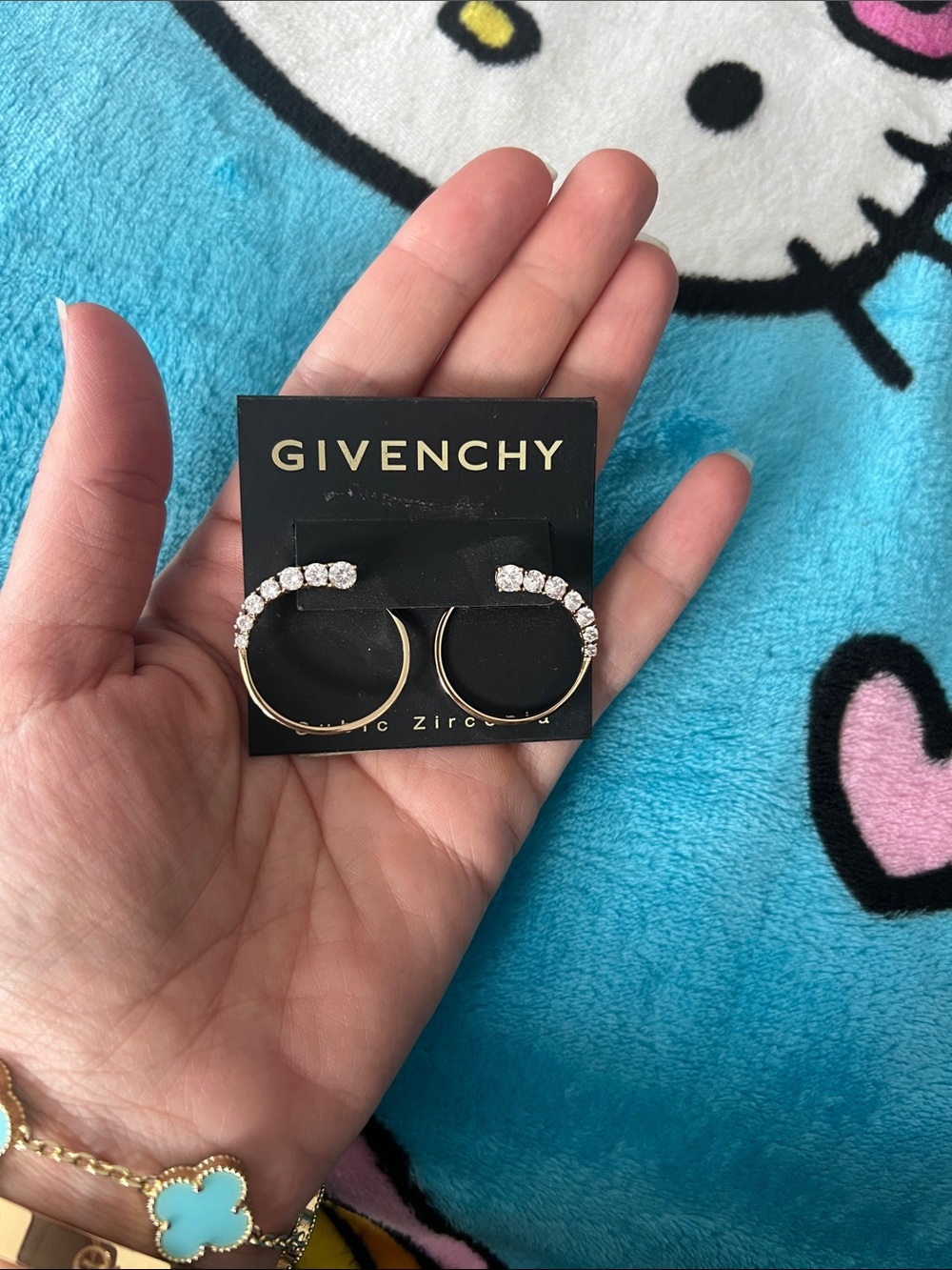 Givenchy Gold Hoop Earrings with Clear Crystals